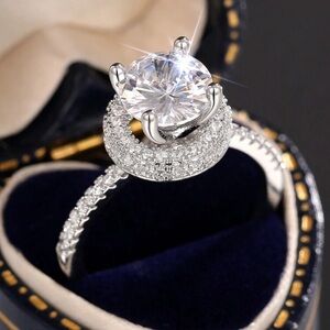 2 Carat Stunning Halo, Diamond (Simulated) wedding, Anniversary, Engagement Ring